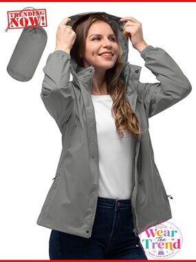 Women's Waterproof Lightweight Packable Rain Jacket Hooded Windbreaker